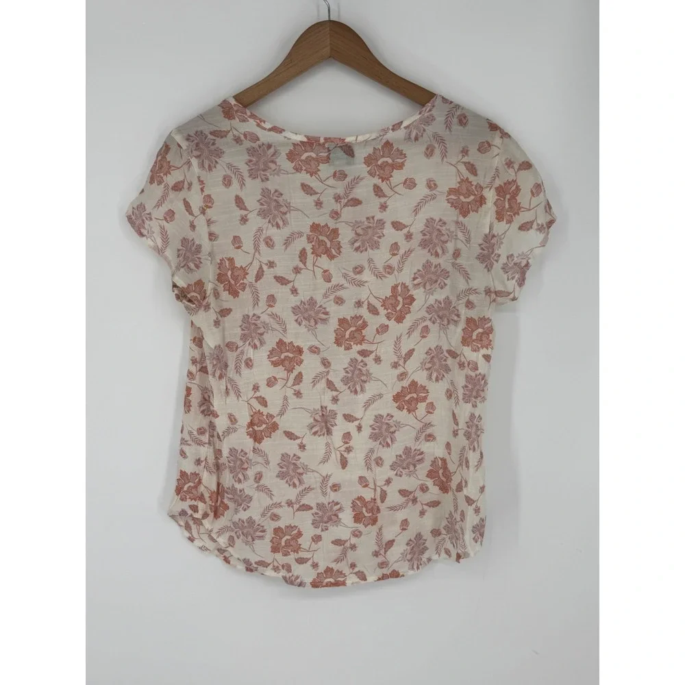 Como Vintage Pink & White Peasant Style Short Sleeve Tie Blouse Women's Sz Lg K6